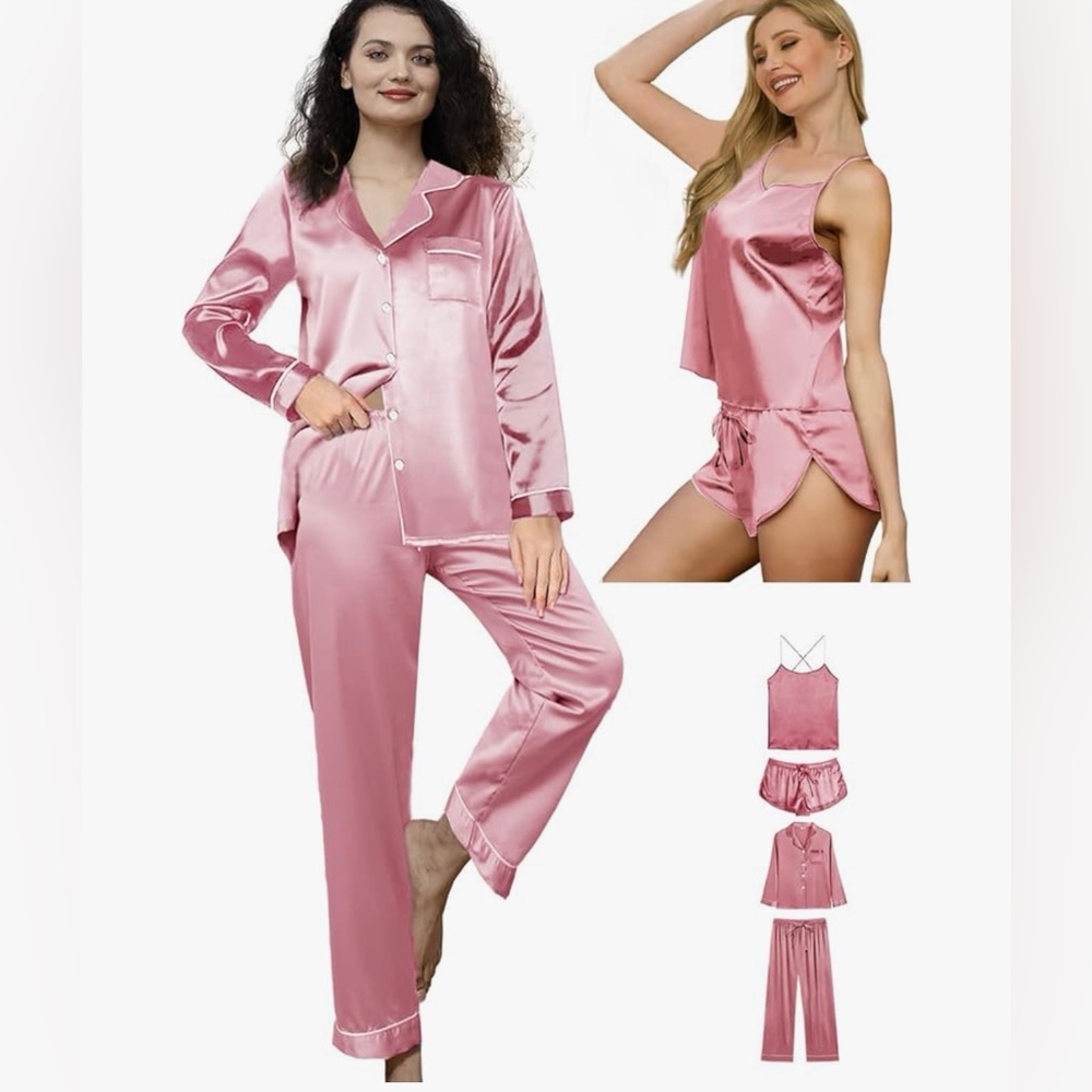 Pink Satin Pajama Set